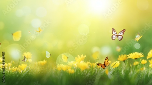 Wallpaper Mural Beautiful spring meadow background with a butterfly flying in the sunlight Torontodigital.ca