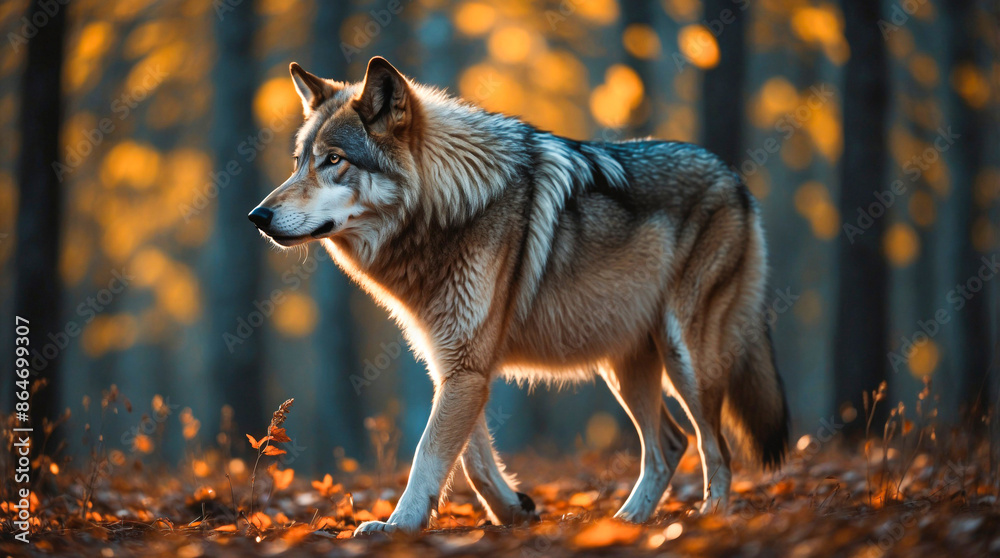 Obraz premium potrait of brown wolf staring and hunting in the forest
