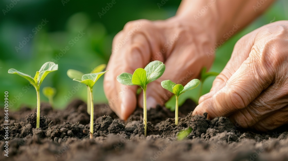 Hand planting seeds in the garden Hand planting seeds in the garden