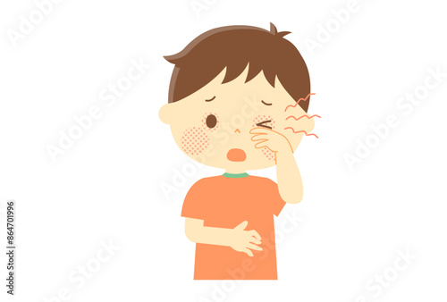 痒くて目こする男の子