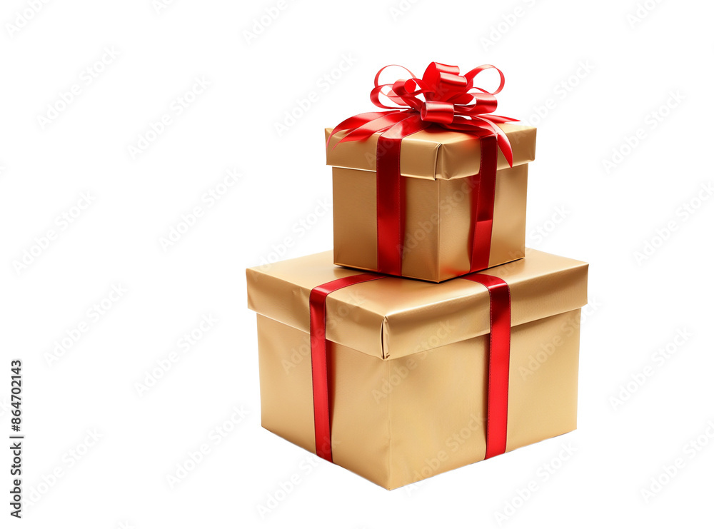 Gift boxes wrapped in gold and red ribbons. Isolated on transparent background. Gift boxes wrapped in gold and red ribbons. Isolated on transparent background.