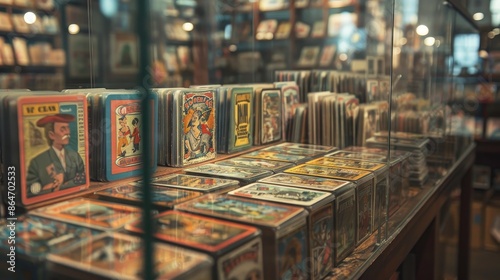 A display of cards with a man in a suit on one of them