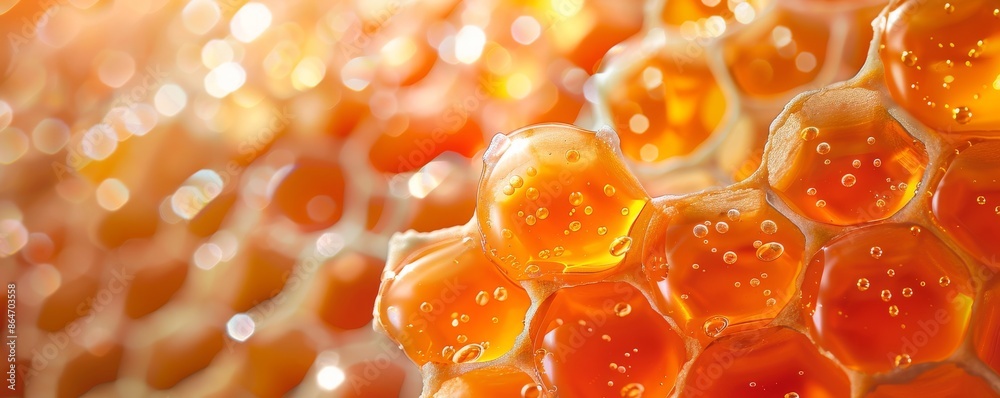 Honeycomb Macro with Honey and Air Bubbles Honeycomb Macro with Honey and Air Bubbles