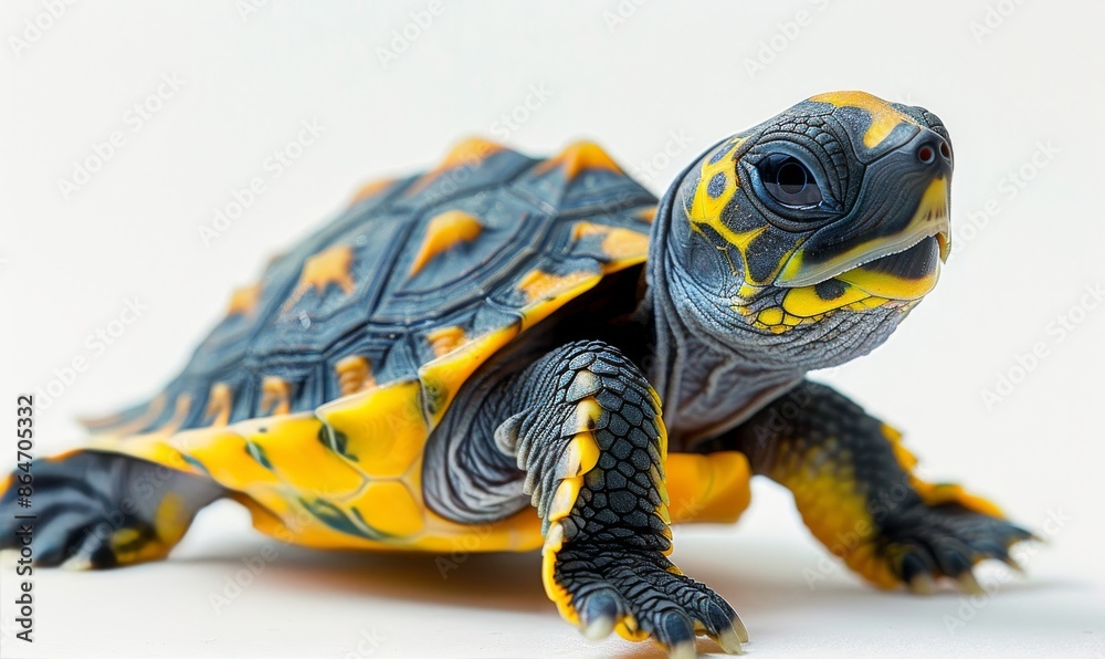 Obraz premium Close Up of a Yellow-Marked Turtle on White Background