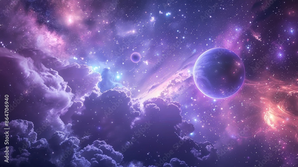 A beautiful, colorful, and starry sky with a purple cloud A beautiful, colorful, and starry sky with a purple cloud