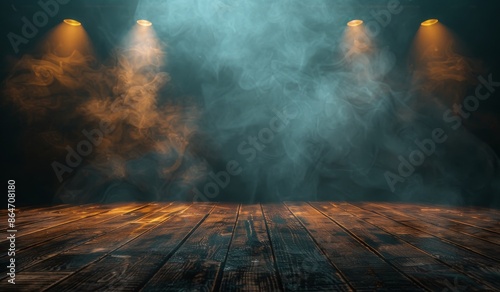 Dark Stage With Spotlights and Smoke