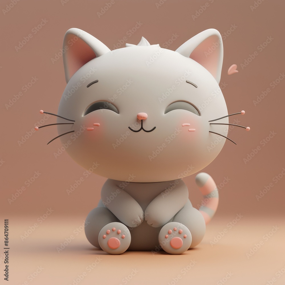Cute 3D clay cat on matte pastel background, kawaii style, Blender 3D icon Cute 3D clay cat on matte pastel background, kawaii style, Blender 3D icon