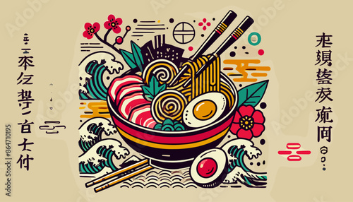 Concept of Japanese Ramen Image. Vector illustration.