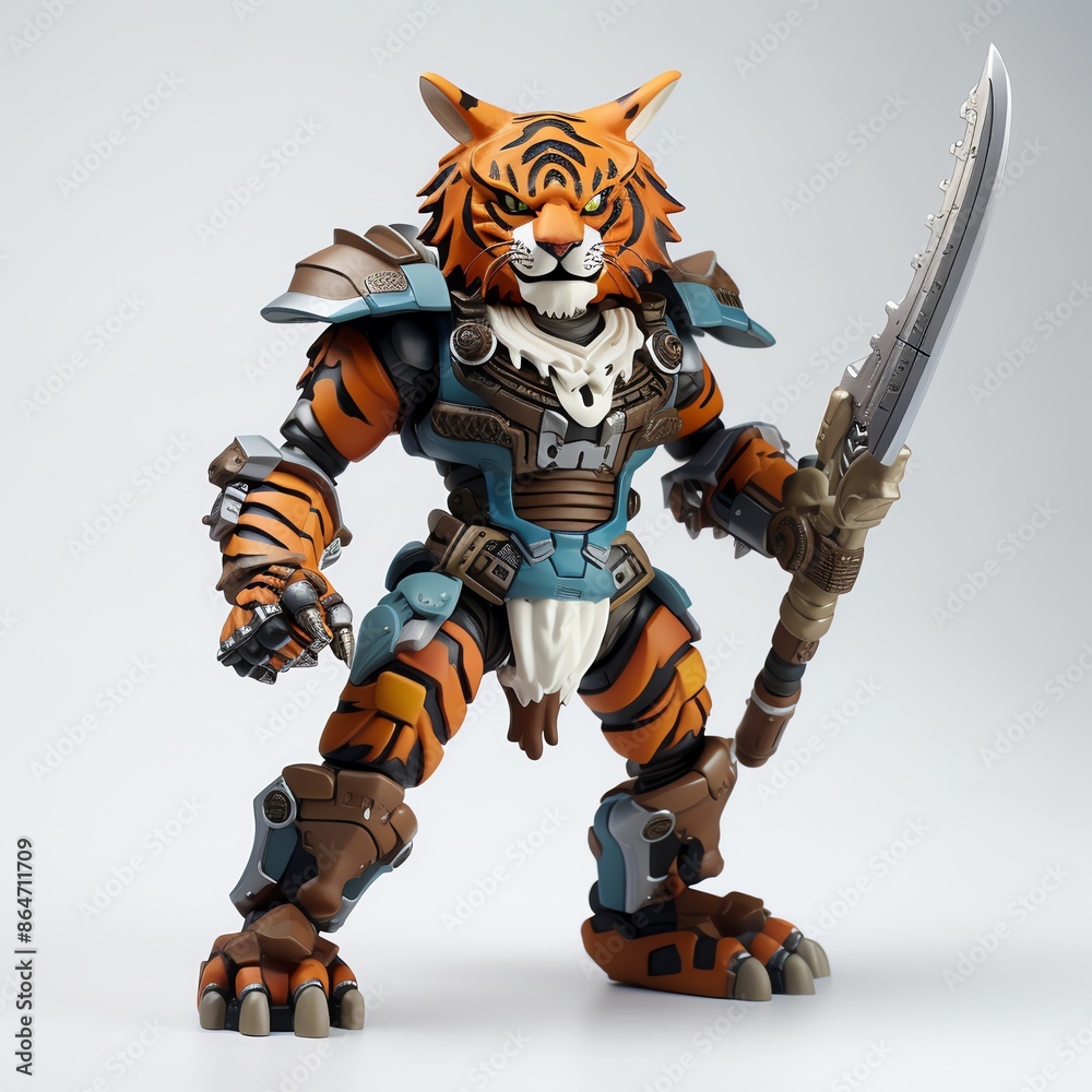Collectible Tiger Warrior Action Figure with Sword. Fantasy, Anime, and Gaming Figurine