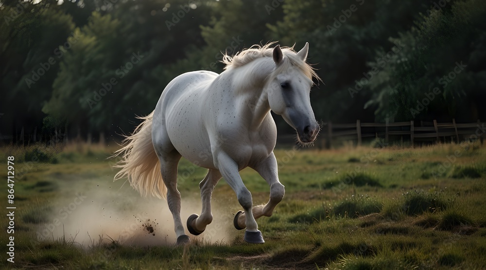 Fototapeta premium WHite horse run gallop.generative.ai