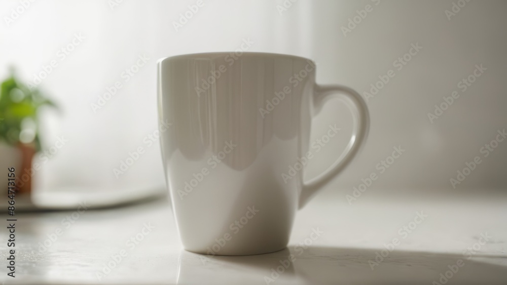 Fototapeta premium A classic white coffee mug on a white background.