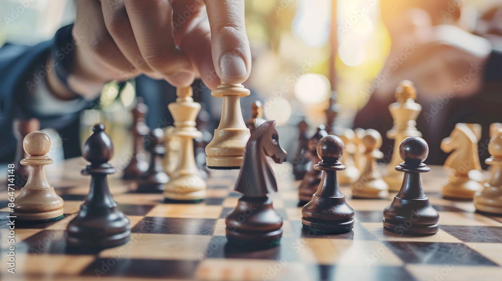 Close up of hand of businessman playing chess game. business strategy concept. Close up of hand of businessman playing chess game. business strategy concept.