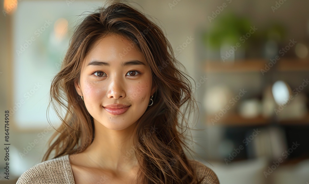 pretty smiling young office asian business entrepreneur smile showing open hand palm standing ,.image illustration pretty smiling young office asian business entrepreneur smile showing open hand palm standing ,.image illustration