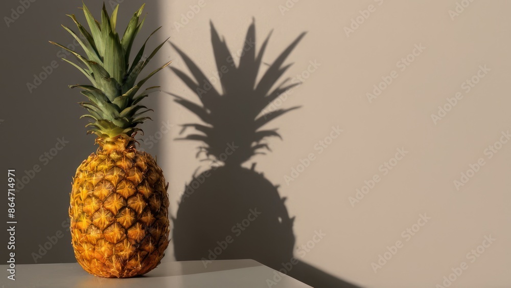 pineapple sitting on a table with a shadow of a plant on the wall pineapple sitting on a table with a shadow of a plant on the wall