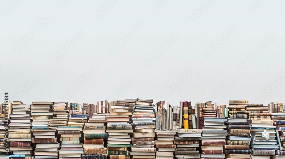Stack of books on white background. Education concept. Copy space.