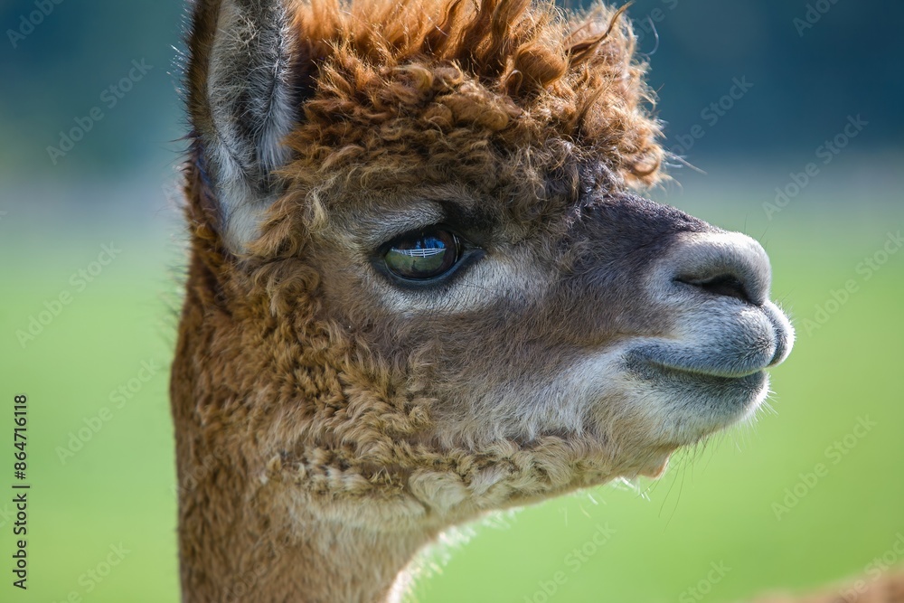 Fototapeta premium A portrait of an alpaca on a farm on San Juan Island in Washington state.