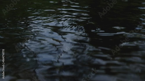 Close-up video of gently flowing water, showing reflections.