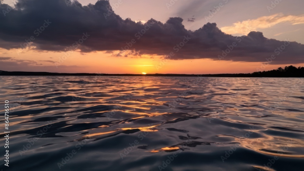 Obraz premium body of water with a sunset in the background and clouds reflected in the water