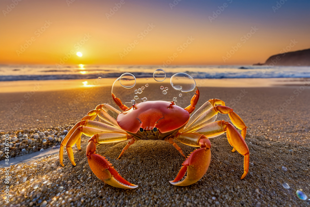 Fully unusual crab on the beach and sunset. Fully unusual crab on the beach and sunset.
