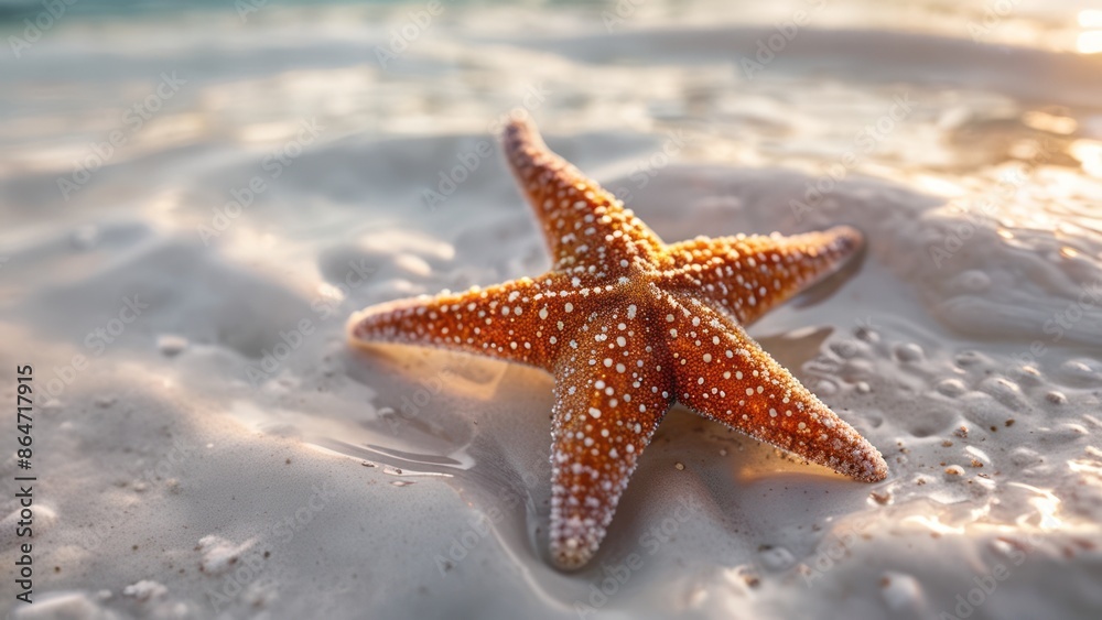 A pristine starfish on a smooth white surface, captured with stunning macro photography and soft, natural lighting. A pristine starfish on a smooth white surface, captured with stunning macro photography and soft, natural lighting.