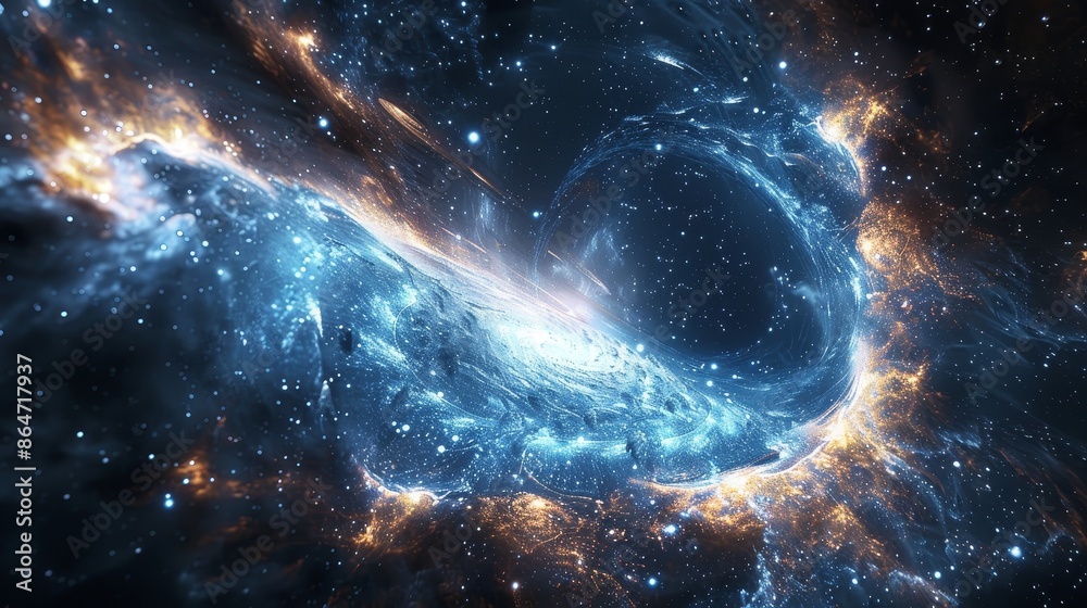 A blue and orange galaxy with a large hole in the middle A blue and orange galaxy with a large hole in the middle
