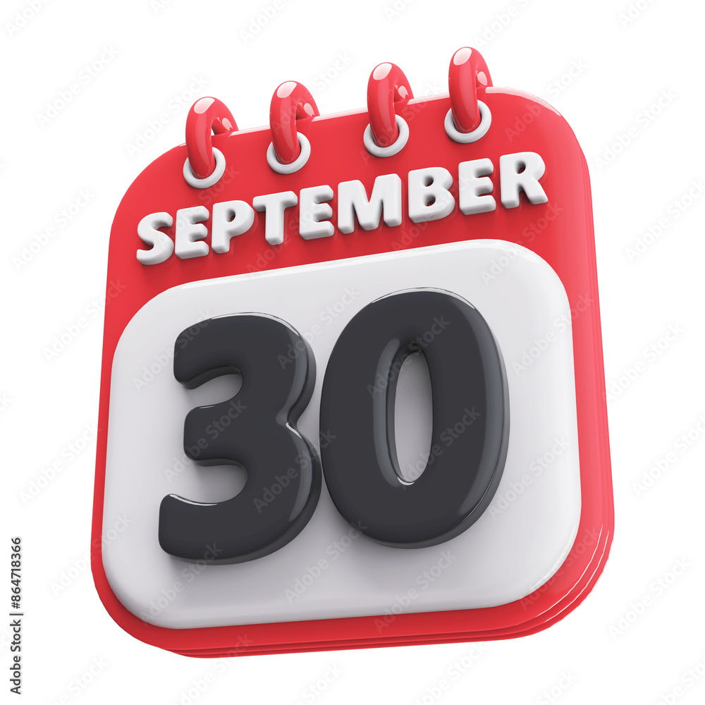 30th September Calendar Icon 3D Render 30th September Calendar Icon 3D Render