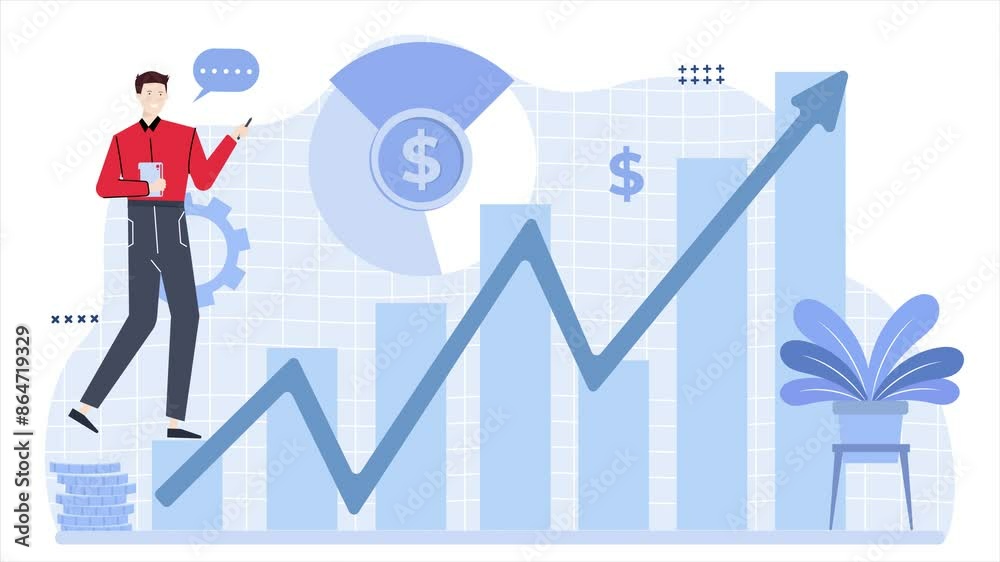 bar chart with businessman character illustration animated video bar chart with businessman character illustration animated video