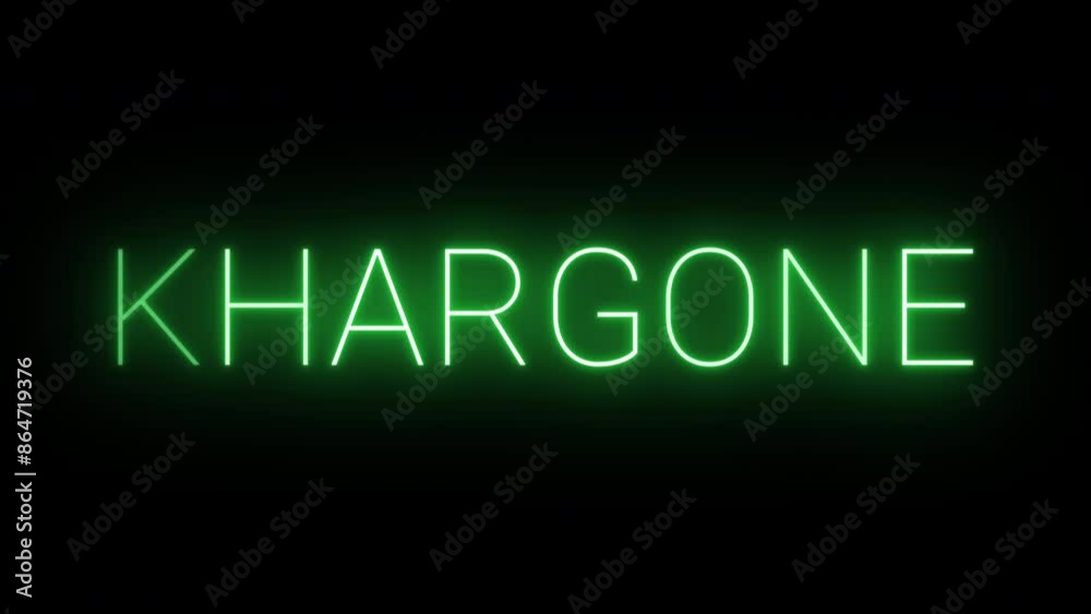 Flickering neon green glowing Khargone text animated on black background Flickering neon green glowing Khargone text animated on black background