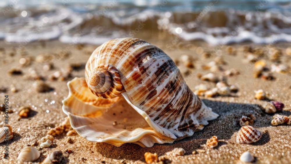 A close-up of a seashell on a sandy beach, showing the intricate details. A close-up of a seashell on a sandy beach, showing the intricate details.
