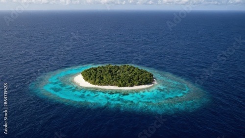 a photograph of an island in the middle of the ocean with a piece of land in the middle of the water