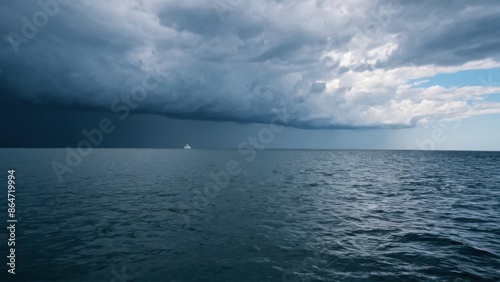 large body of water with clouds in the sky and a boat in the water