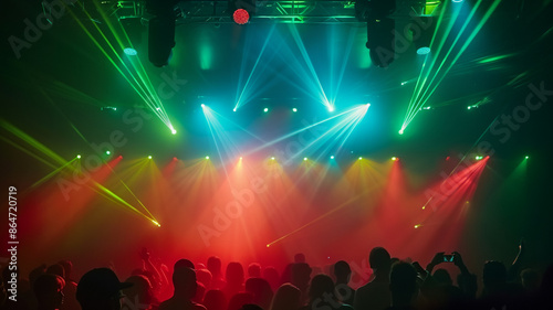 Nightclub stage illuminated by disco lights, AI Generative.