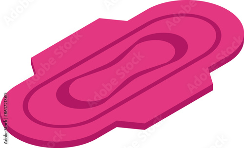 Pink sanitary pad lying in isometric view, feminine hygiene concept