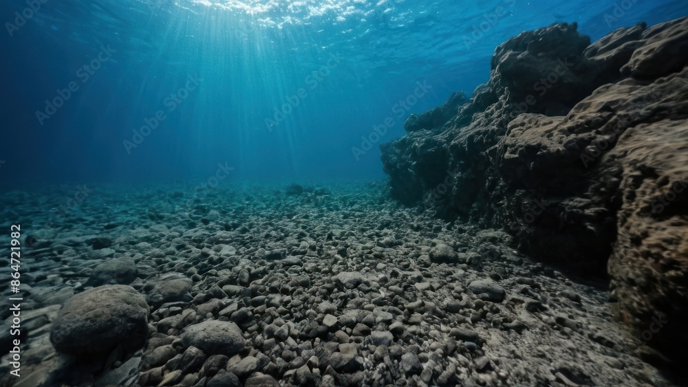 a photograph of an underwater view of a rocky beach with rocks and water underneath the water's surface a photograph of an underwater view of a rocky beach with rocks and water underneath the water's surface