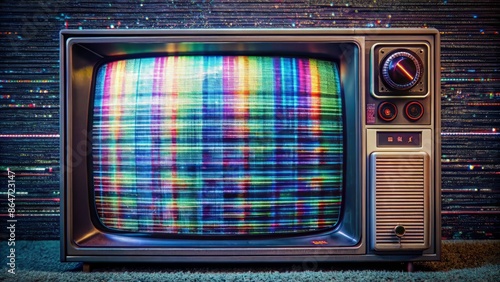 Distorted retro VHS background with static TV noise, bad signal, and no transmission, featuring a glitch camera effect with a nostalgic old video template aesthetic.