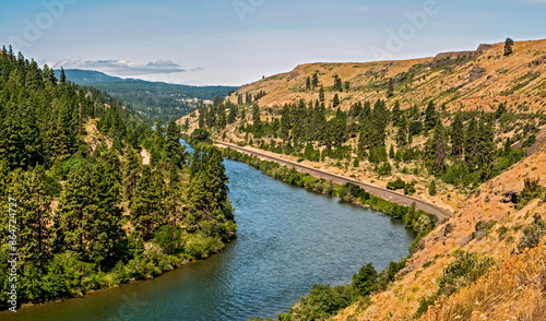 Konstfotografi A panoramic view looking downriver on the Yakima River Canyon Scenic Byway in Wa