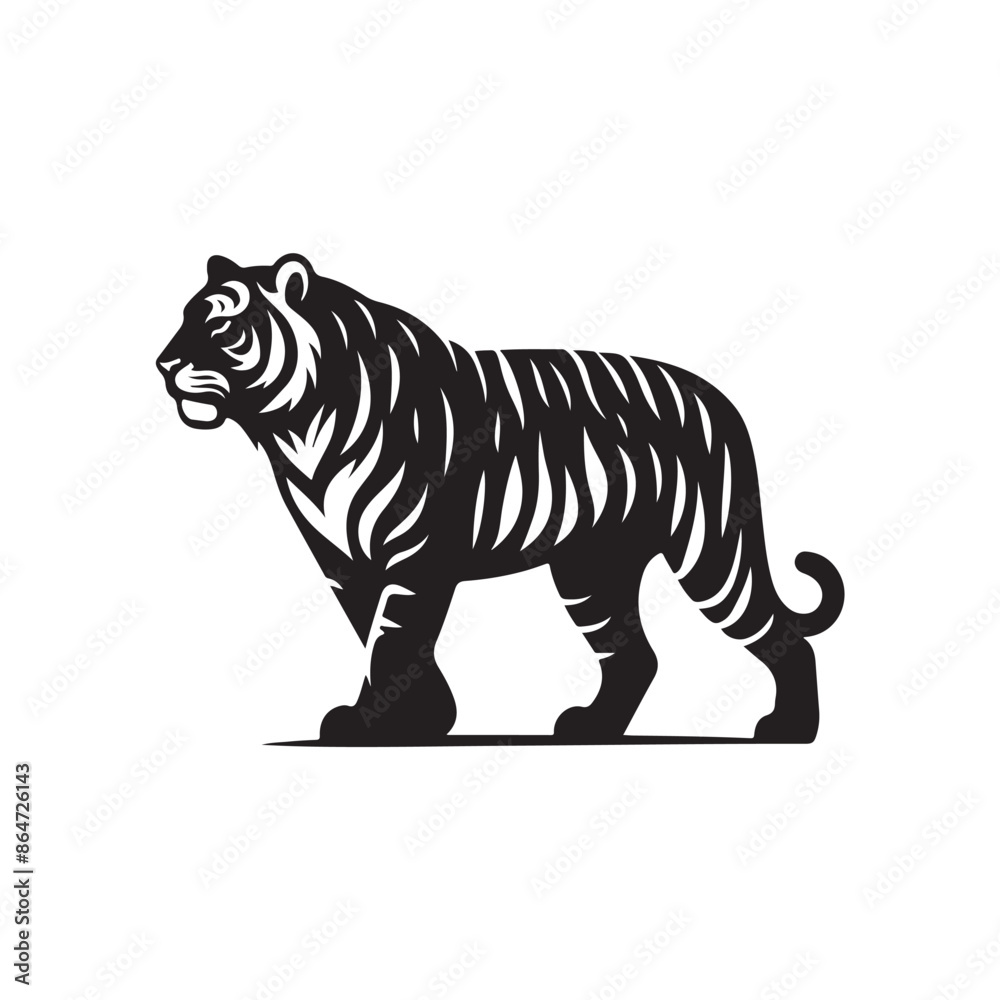 Fototapeta premium Hand Drawn Tiger Silhouette Isolated On White Background. Vector Illustration In Flat Style.