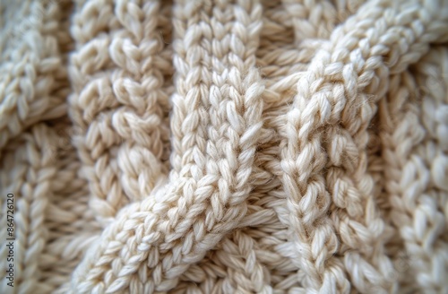 Close Up of Beige Cable Knit Fabric Texture