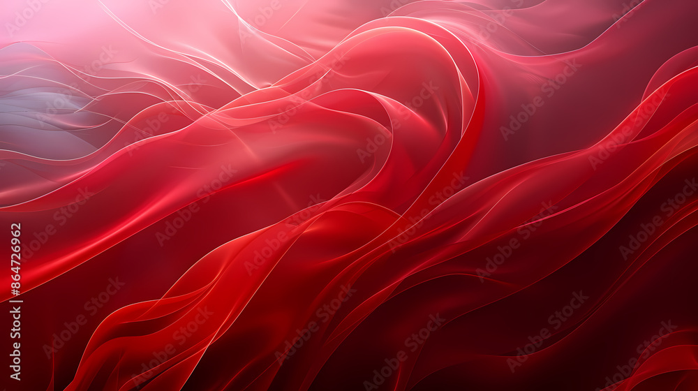 Obraz premium Abstract red fluid waves with light highlights, creating a dynamic and flowing digital art piece.