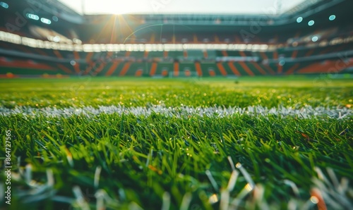 Empty Soccer Stadium Field With Blurred Background