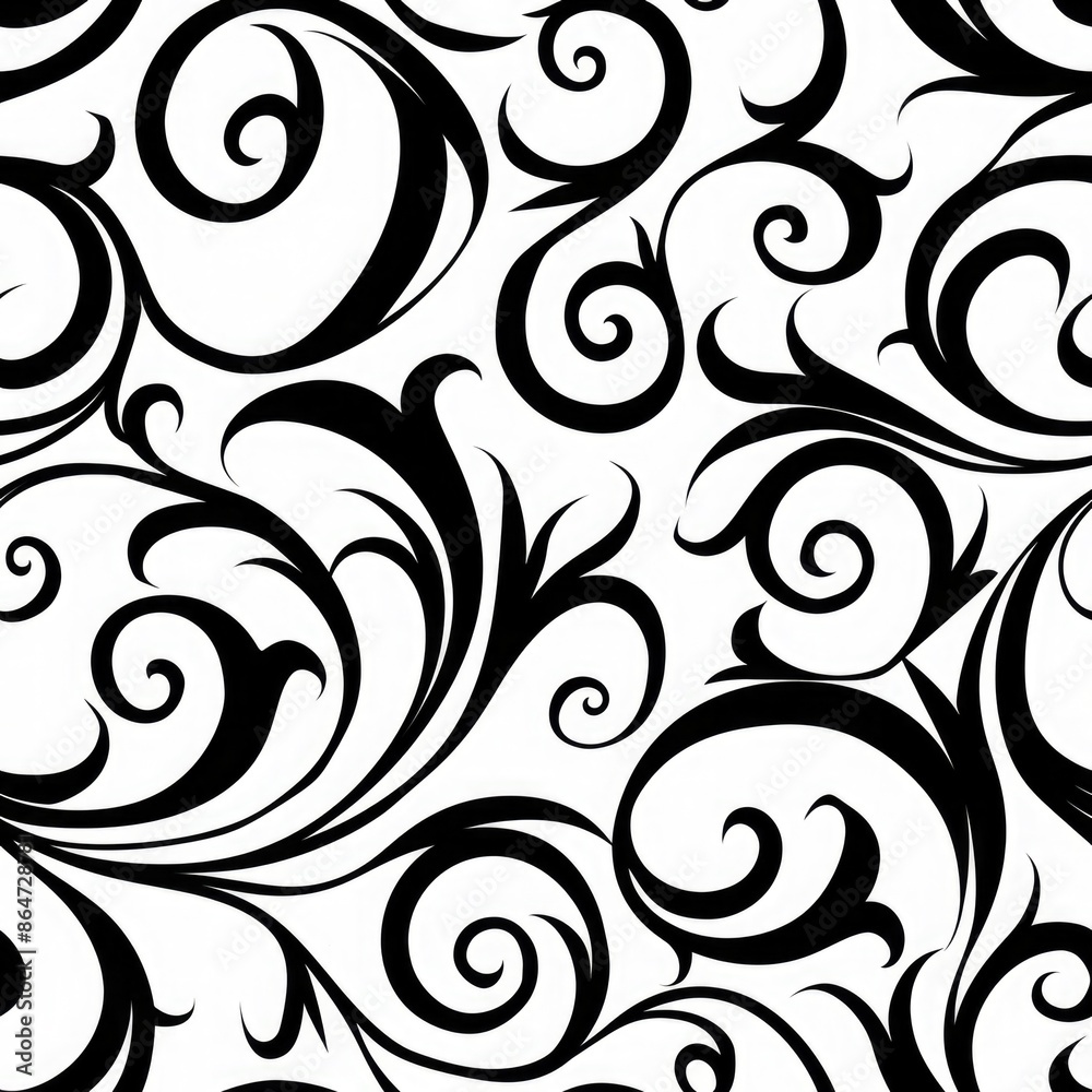 Serene Elegance: Beautiful Black and White Swirls Pattern, seamless Serene Elegance: Beautiful Black and White Swirls Pattern, seamless
