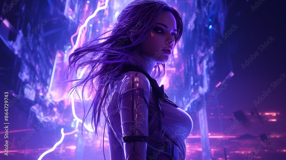 Futuristic Lady in a Neon-Lit Cyberpunk Cityscapes Futuristic Lady in a Neon-Lit Cyberpunk Cityscapes