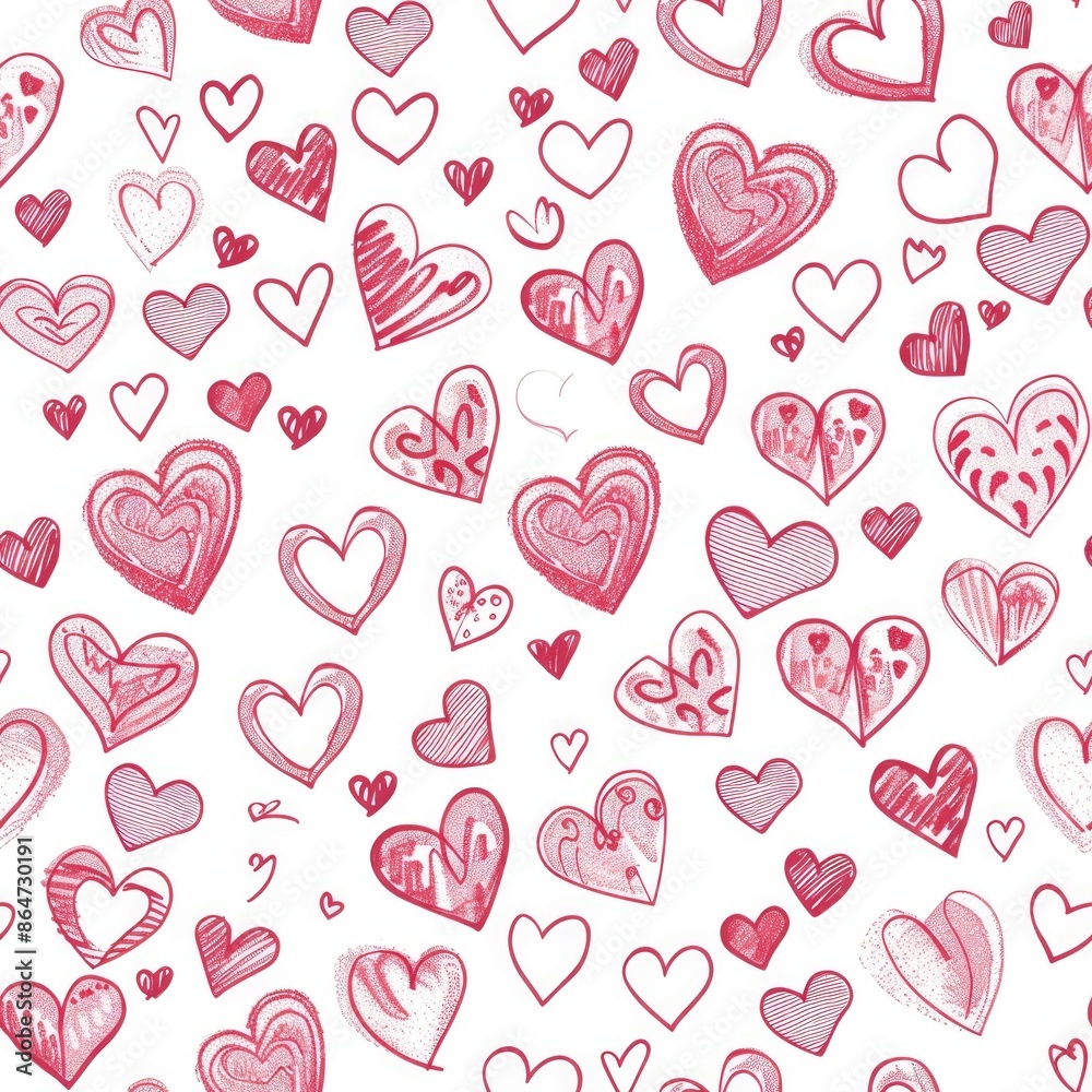 Love is in the Air: Assortment of Romantic Hearts Pattern on White Background, seamless Love is in the Air: Assortment of Romantic Hearts Pattern on White Background, seamless