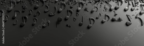 Black And White Musical Note Abstract Background With Wavy Ribbon