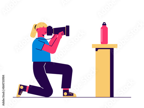 Photographer is photographing an object. Art studio vector illustration	
