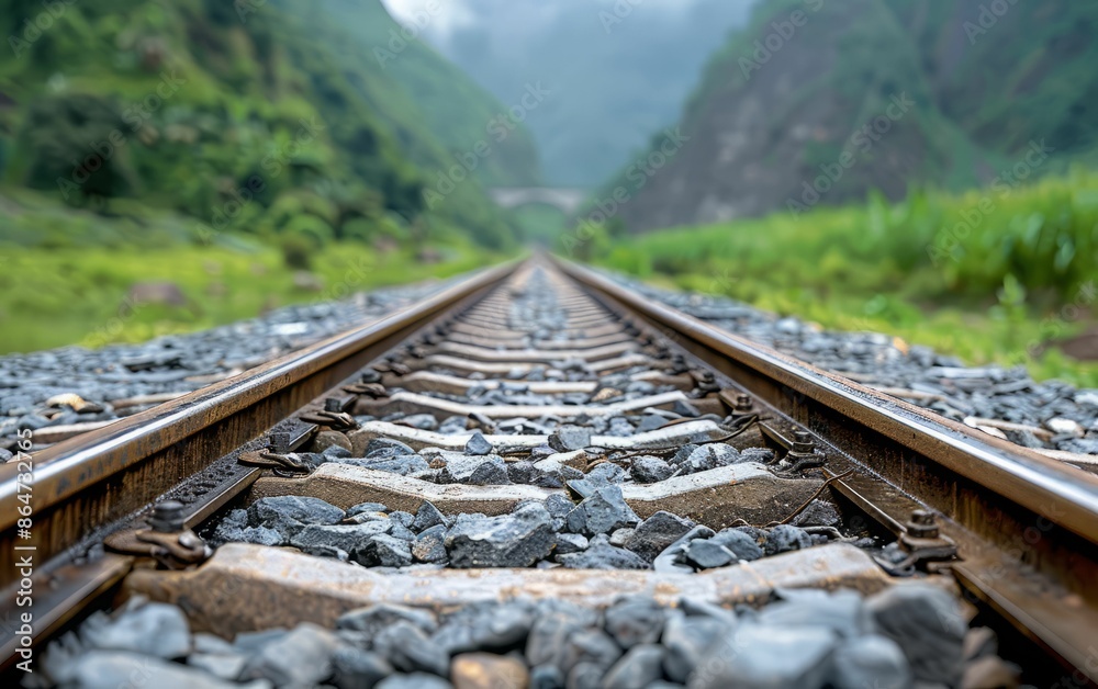 Fototapeta premium Railway Tracks in Mountain Landscape.