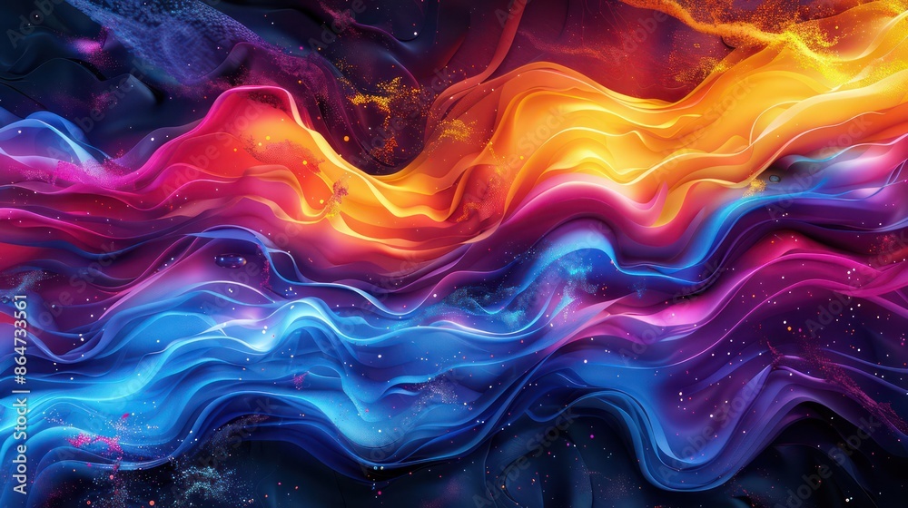 A colorful, abstract painting of a wave with blue, red, and yellow colors A colorful, abstract painting of a wave with blue, red, and yellow colors