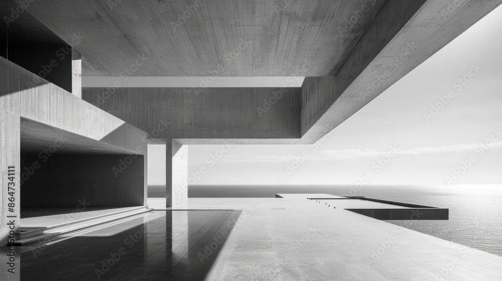 Fototapeta premium A large, empty building with a view of the ocean