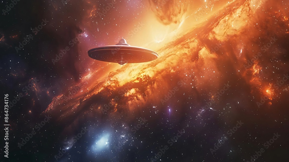 Futuristic spaceship exploring a vibrant galaxy filled with cosmic wonders and colorful nebulas, representing space exploration and science fiction. Futuristic spaceship exploring a vibrant galaxy filled with cosmic wonders and colorful nebulas, representing space exploration and science fiction.