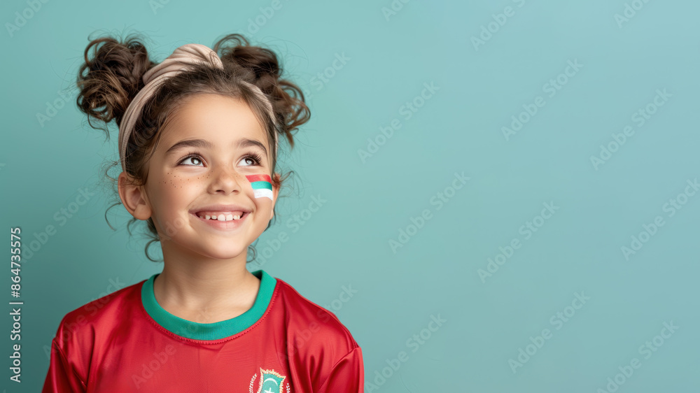 Morocco fan soccer football girl competition in team jersey at game Morocco fan soccer football girl competition in team jersey at game